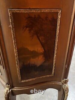 Antique French Louis XV Style Bowed Glass Painted Curio Display Cabinet