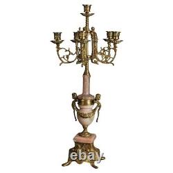 Antique French Louis XV Style Bronze & Rouge Marble Figural Candelabra C1920