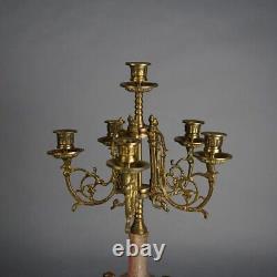 Antique French Louis XV Style Bronze & Rouge Marble Figural Candelabra C1920