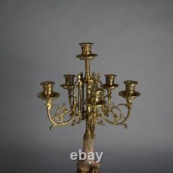 Antique French Louis XV Style Bronze & Rouge Marble Figural Candelabra C1920