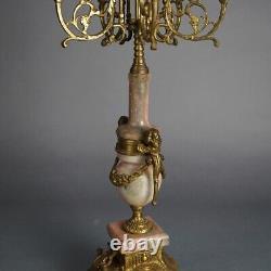 Antique French Louis XV Style Bronze & Rouge Marble Figural Candelabra C1920