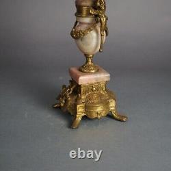 Antique French Louis XV Style Bronze & Rouge Marble Figural Candelabra C1920