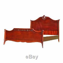 Antique French Louis XV Style Carved Solid Mahogany Full Size Double Bed