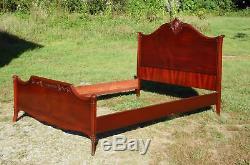 Antique French Louis XV Style Carved Solid Mahogany Full Size Double Bed