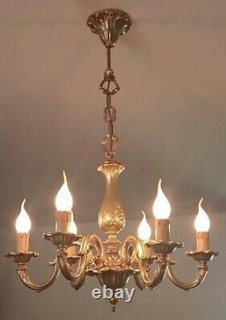 Antique French Louis XV Style Chandelier Gilt Bronze Wall Sconces Lamp Pair