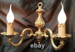 Antique French Louis XV Style Chandelier Gilt Bronze Wall Sconces Lamp Pair