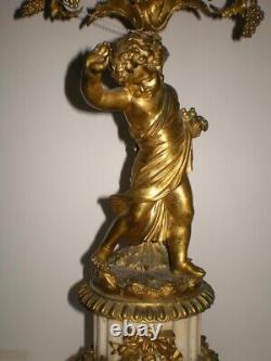 Antique French Louis XV Style Gilt Bronze Marble Candelabra withCherub Figurine