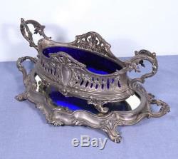 Antique French Louis XV Style Jardiniere with Blue Glass & Mirror Plateau