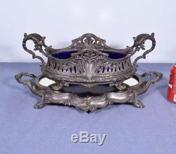 Antique French Louis XV Style Jardiniere with Blue Glass & Mirror Plateau