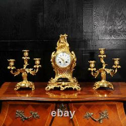 Antique French Louis XV Style Ormolu Rococo Clock Set