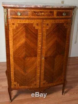 Antique French Louis XV Walnut Satinwood inlay Marble Dresser Chiffonier Armoire