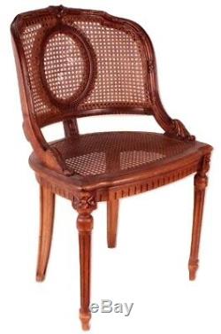 Antique French Louis XV XVI Small Cane Ladies Desk Vanity Side Chair Stamped NL