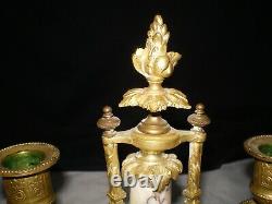 Antique French Louis XV XVI Style 9.5 Brass Marble Ormolu Candle Stick Holder