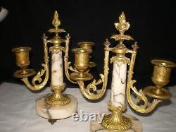 Antique French Louis XV XVI Style 9.5 Brass Marble Ormolu Candle Stick Holder