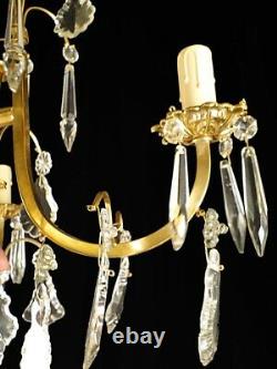 Antique French Louis XV bronze & glass chandelier chiseled & polished bronze