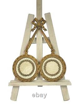Antique French Louis XV style double wood gilded photo frame original silk 1850
