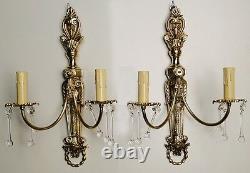 Antique French Louis XV style pair sconces Solid chiselled bronze glass bottons