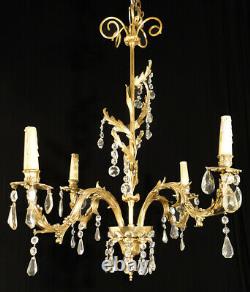 Antique French Louis XV style solid bronze and glass chandelier