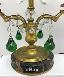 Antique French Louis XVI Bronze Crystal Fruit Girandole Boudoir Lamps Candelabra