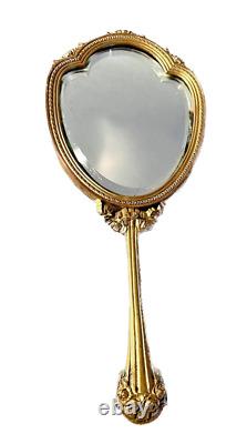 Antique French Louis XVI Bronze Hand Mirror with Floral Design, 19th Century