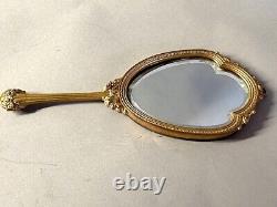 Antique French Louis XVI Bronze Hand Mirror with Floral Design, 19th Century