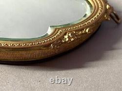 Antique French Louis XVI Bronze Hand Mirror with Floral Design, 19th Century