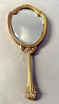 Antique French Louis XVI Bronze Hand Mirror with Floral Design, 19th Century