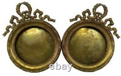Antique French Louis XVI Bronze Ormolu Pair Round Photo Picture Miniature Frames