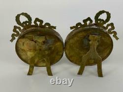 Antique French Louis XVI Bronze Ormolu Pair Round Photo Picture Miniature Frames