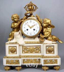 Antique French Louis XVI Bronze and Marble Mantel Clock Napoleon III Era