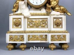 Antique French Louis XVI Bronze and Marble Mantel Clock Napoleon III Era