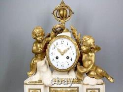 Antique French Louis XVI Bronze and Marble Mantel Clock Napoleon III Era