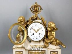 Antique French Louis XVI Bronze and Marble Mantel Clock Napoleon III Era