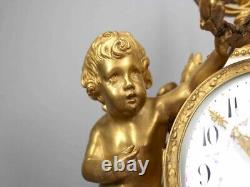 Antique French Louis XVI Bronze and Marble Mantel Clock Napoleon III Era