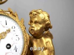 Antique French Louis XVI Bronze and Marble Mantel Clock Napoleon III Era