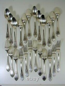 Antique French Louis XVI Carved White Metal 12 Cutlery Set in their Box, Marks