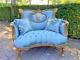 Antique French Louis Xvi Corbeille Settee In Gold Leaf Beech With Blue Velvet