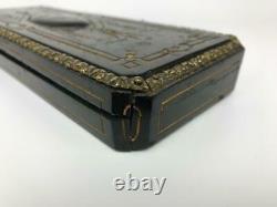 Antique French Louis XVI Empire Ebony Wood Ormolu AR Ladies Glove Box Casket