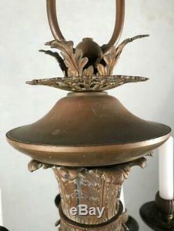 Antique French Louis XVI Empire Gustavian Bronze Brass 12-Light Chandelier Light