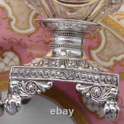 Antique French Louis XVI Era Sterling Silver & Glass Open Salt Pair, Mascarons