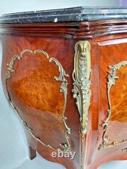 Antique French Louis XVI Mahogany Commode With Patinated Gild Bronze Decorations