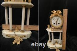 Antique French Louis XVI Mantel Clock Gilt Dore Bronze & White Marble