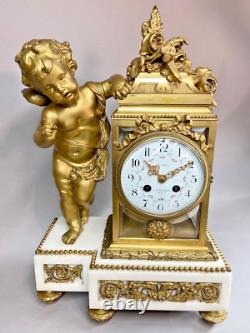 Antique French Louis XVI Marble Clock & Candelabra Set, Circa 1900, Bronze