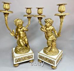 Antique French Louis XVI Marble Clock & Candelabra Set, Circa 1900, Bronze