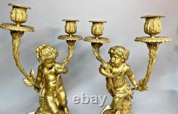 Antique French Louis XVI Marble Clock & Candelabra Set, Circa 1900, Bronze