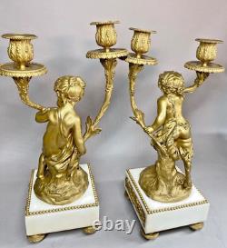 Antique French Louis XVI Marble Clock & Candelabra Set, Circa 1900, Bronze