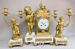 Antique French Louis XVI Marble Clock & Candelabra Set, Circa 1900, Bronze