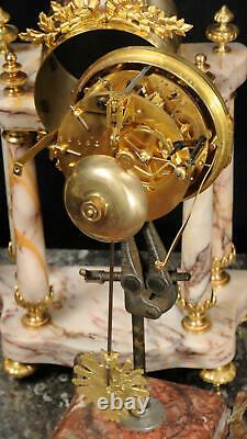 Antique French Louis XVI Marble and Ormolu Portico Clock Set by Ferdinand Verger