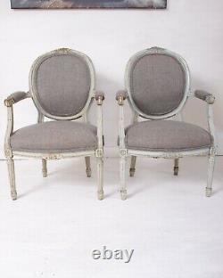 Antique French Louis XVI Painted Armchairs Reupholstered