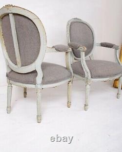 Antique French Louis XVI Painted Armchairs Reupholstered